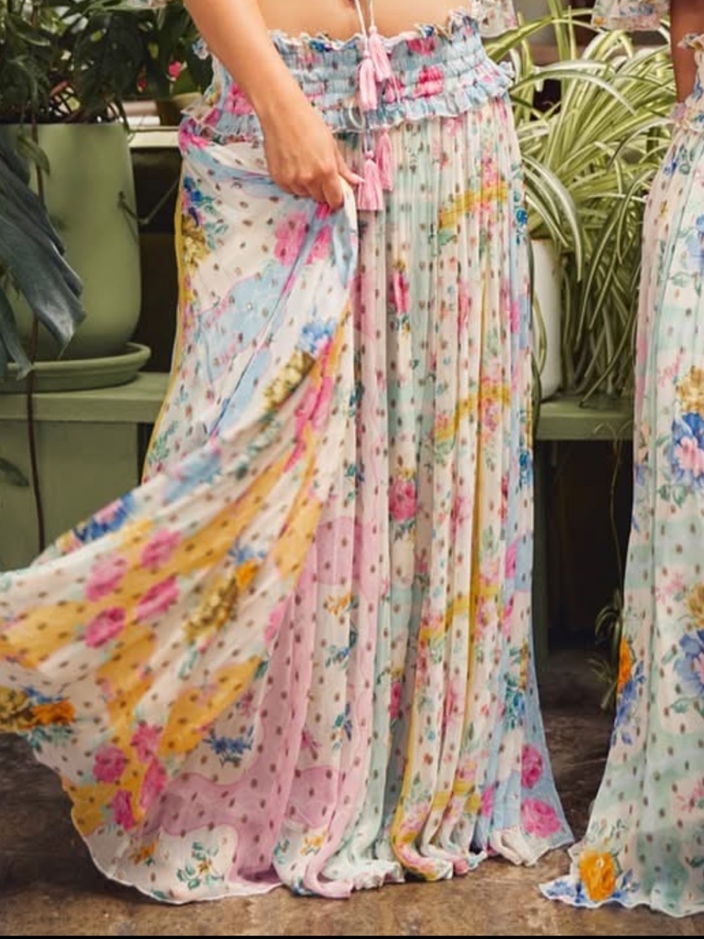 Fillyboo Floral Multi-Color Pleated Maxi Skirt size L euc